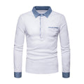 High Quality Men Cotton Color Blocking Long Sleeves Simple Style Polo Shirt