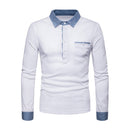 High Quality Men Cotton Color Blocking Long Sleeves Simple Style Polo Shirt