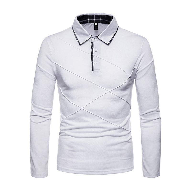 High Quality Men Cotton Special Design Long Sleeves Simple Style Polo Shirt