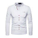 Men Cotton Solid Color Long Sleeves V Neck Button Design Thick Tops