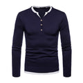 Men Thick Cotton Long Sleeves Patchwork V Neck Casual Warm Tops