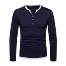 Men Thick Cotton Long Sleeves Patchwork V Neck Casual Warm Tops