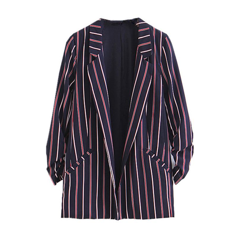 Fashion Classic Stripes Print Casual Women Outfit Pleated Sleeves Blazer