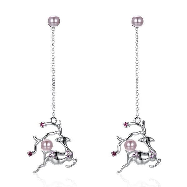 Women Luxury Sterling Silver Jewelry Christmas Elk Pendant Earrings