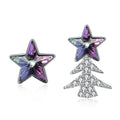 Luxury S925 Silver Women Shiny Christmas Star Tree Stud Earrings