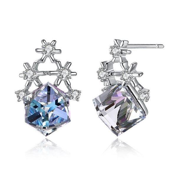 Luxury S925 Silver Snowflake Shape Shiny Crystal Stud Earrings