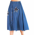 Lady Elastic Waist Blue Color Oversize Embroidered Skirts
