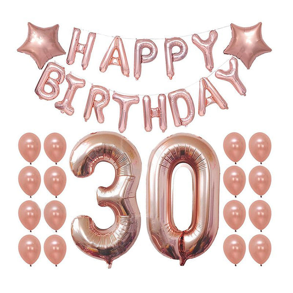33Pcs Set Adults Shower Rose Gold Party Decorations Happy Birthday Star Latex Foil Balloons