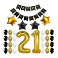 23Pcs Set Adult Black Gold Happy Birthday Banner Latex Round Foil Star Number Party Supplies Balloons