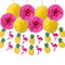10Pcs Set Copy Paper Flamingo Pineapple Banner And Yellow Pink Tissue Pom Poms Party Supplies
