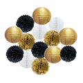 14Pcs Set Paper Black Gold White Lanterns Honeycomb Balls And Tissue Pom Poms Birthday Bridal Party Shower