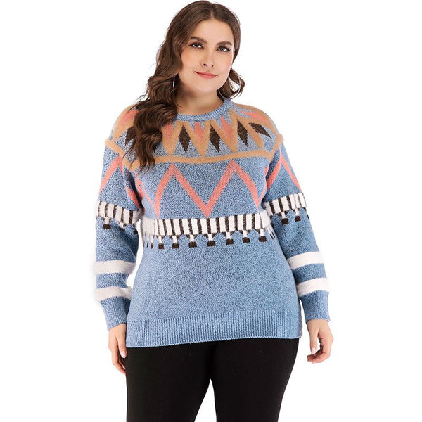 Fashion Women Bright Color Pattern Good Quality Knitwear Plus Size Bottoming Sweater