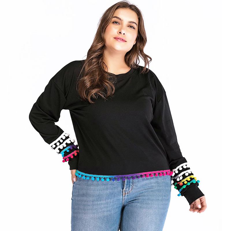 New Arrival Plump Women Long Sleeves Colorful Hemline Sweatshirt