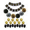 25Pcs Set Paper Black Gold HAPPY BIRTHDAY Banner Pom Poms And Latex Round  Party Decorations Balloons