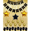 23Pcs Set Black Paper Happy Birthday Banner  Gold Shiny Curtains And Foil Star Party Decoration Balloons