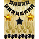 23Pcs Set Black Paper Happy Birthday Banner  Gold Shiny Curtains And Foil Star Party Decoration Balloons