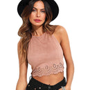 Fashion Solid Color Hollow Halter Crop Tops