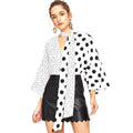 Office Lady Unique Asymmetric Design Polka Dot Print Lace-up Blouse