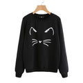 Fashion Young Lady Cute Kitty Printed Round Neck Pullover Sweatshirt