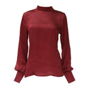 Women Fashion Office Wear Solid Chiffon Turtleneck Bishop Sleeves Blouse