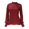 Women Fashion Office Wear Solid Chiffon Turtleneck Bishop Sleeves Blouse