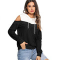 Fashion Unique Color Blocking Design Women Street Style Cool Shoulder Hoodies