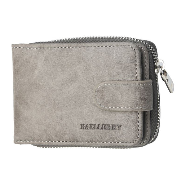 Businessmen High Quality Solid Color PU Leather Zipper Hasp Card Holder Short Wallet
