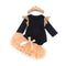 3 Pcs Set Baby Girls Cotton Black Long Sleeves Bodysuit And Tutu Skirt With Lace Headband