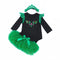 Baby Girls Cotton Printed Long Sleeves Bodysuit And Green Tutu Skirt 3 Pcs Set With Lace Headband