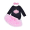 3 Pcs Set Baby Girls Cotton Printed Long Sleeves Bodysuit And Pink Tutu Skirt With Headband