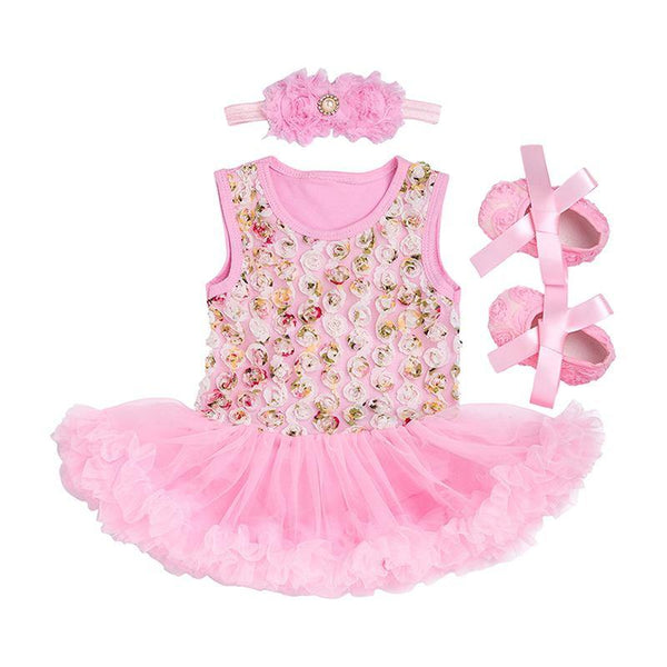 3 Pcs Set Baby Girls Cotton Sleeveless Floral Printed Patchwork Bodysuit And Shoes And Headband