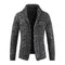 Fashionable Men Cotton Solid Color Long Sleeves Lapel Knitted Warm Coat