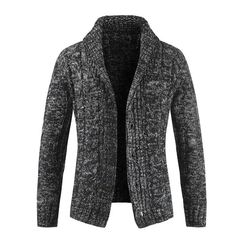 Fashionable Men Cotton Solid Color Long Sleeves Lapel Knitted Warm Coat