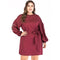 Plump Lady Unique Embroidered Long Sleeves Solid Color Plus Size Dress