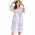 Women Freshing Style Classic Stripes Print Long Length Plus Size Dress