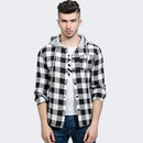 New Arrived Men Cotton Simple Style Plaid Printed Long Sleeves Hooded Coat