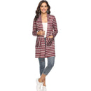 Women Autumn Casual Style Stripes Pattern Pocket Coat