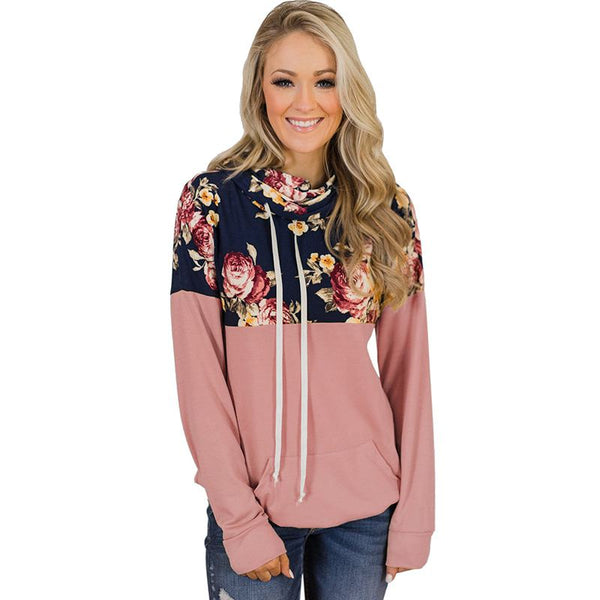 Fashion Floral Pattern Unique Patchwork Design Casual Loose Hoodies