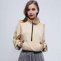 Women Autumn Winter Casual Style Turtle Neck Puff Sleeves Zipper Sweatshirt