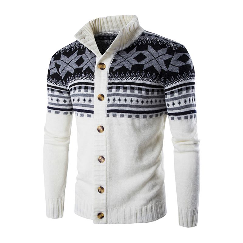 Fashion Style Men Cotton Long Sleeves Ethnic Style Printed Knitted Outerwear