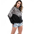 Women Fashion Leopard Print Unique Patchwork Loose Pattern Dolman Sleeves Sweatshirt