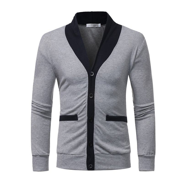 Men Cotton Slim Fit Long Sleeves Color Blocking V Neck Knitted Cardigan