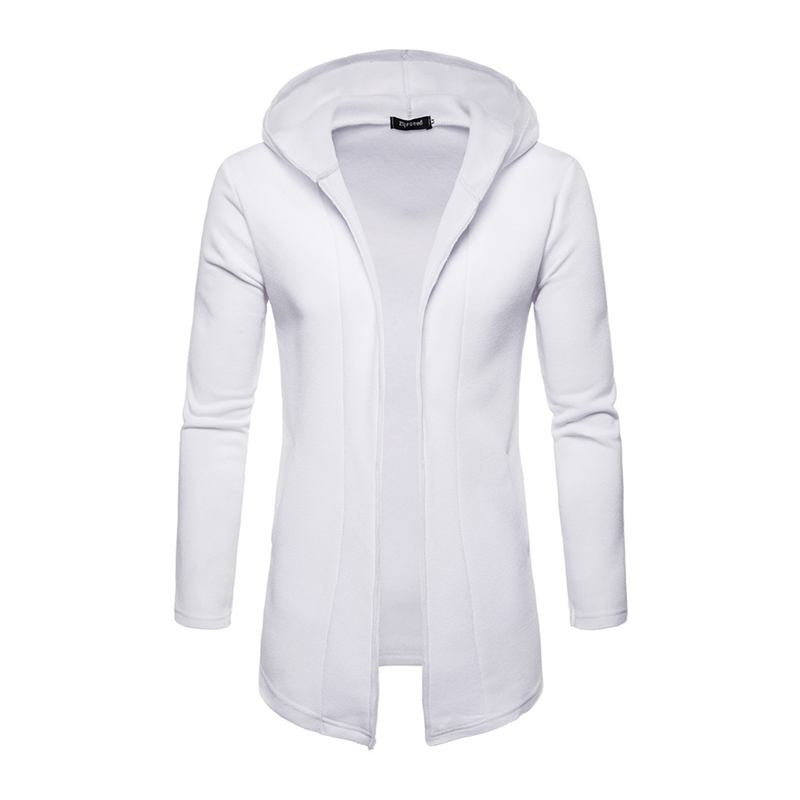 Men Cotton Solid Color Long Sleeves Hooded Long Outerwear