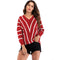 Fashion Classic Stripes Pattern Women Knitted Dolman Sleeves Loose Sweater