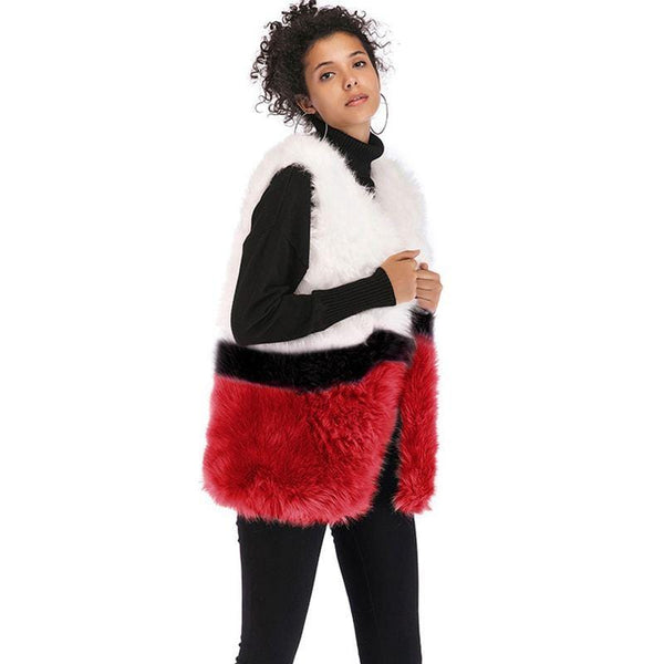 Women Fashion Colored Faux Fur Warm Design Sleeveless Winter Vest