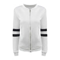 Women Autumn Sports Outfit Stripes Long Sleeves Round Neck Zipper Jacket