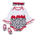 3 Pcs Set Cute Toddler Girls Cotton Long Sleeves Floral Printed Bodysuit And Shoes And Headband