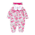 Newborn Girls Cotton Long Sleeves Floral Printed Romper And Headband