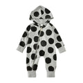 Babies Long Sleeves Dots Printed Zipper Hooded Jumpsuit