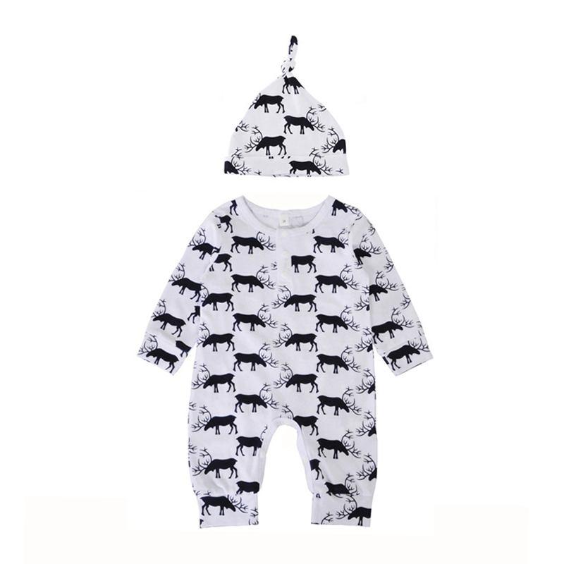 2 Pcs Set Babies Elk Printed Romper And Hat